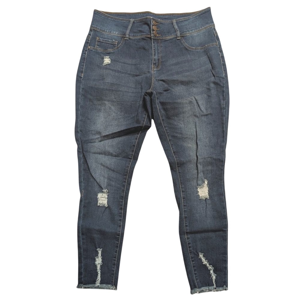 Blue Savvy Jeans Plus 14 Ripped Skinny Dark Faded Denim Pants Stretchy Rips NEW